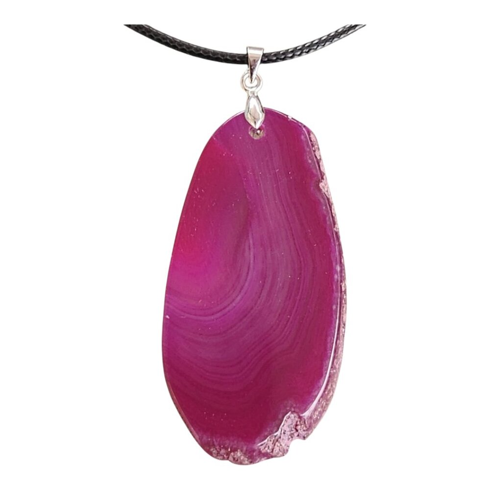 Pink Gemstone Dyed Agate Slice Single Pendant Nec… - image 4